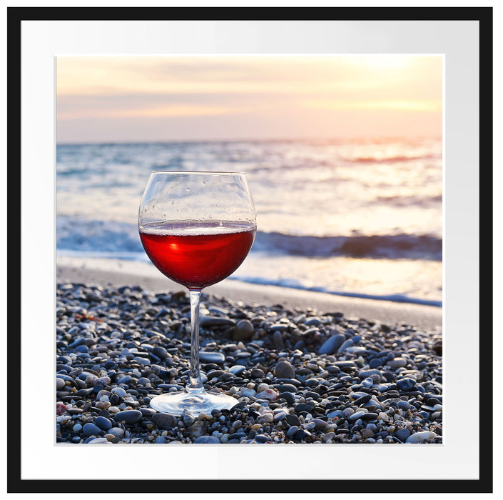 Weinglas am Strand Passepartout Quadratisch 70x70