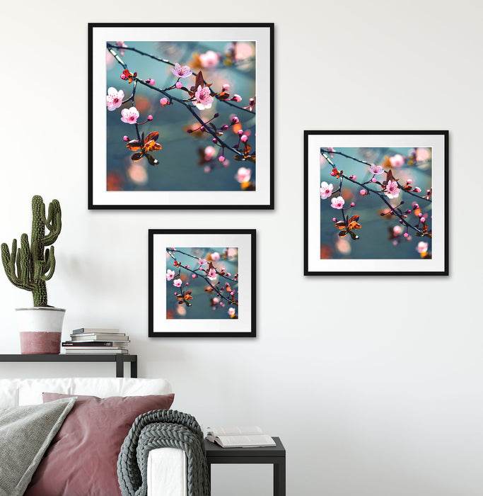 Exotische Sakura Blüten Quadratisch Passepartout Wohnzimmer