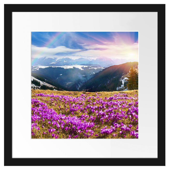 Berge mit Regenbogen Passepartout Quadratisch 40x40