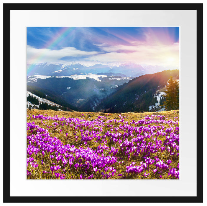 Berge mit Regenbogen Passepartout Quadratisch 55x55