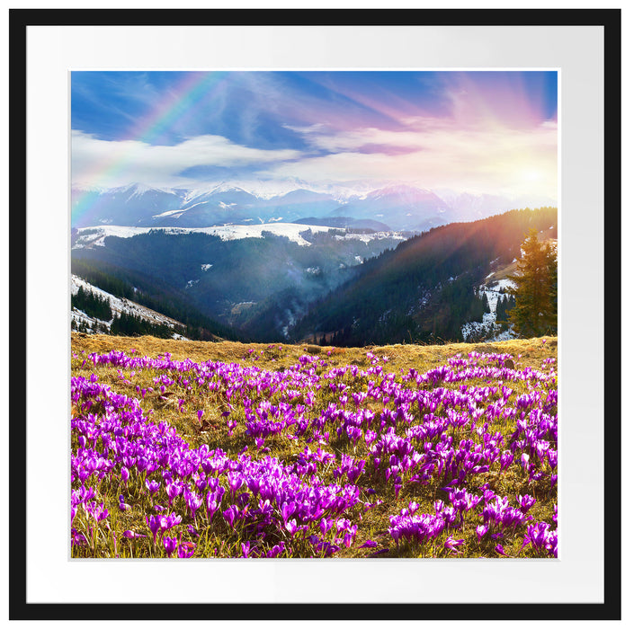 Berge mit Regenbogen Passepartout Quadratisch 70x70