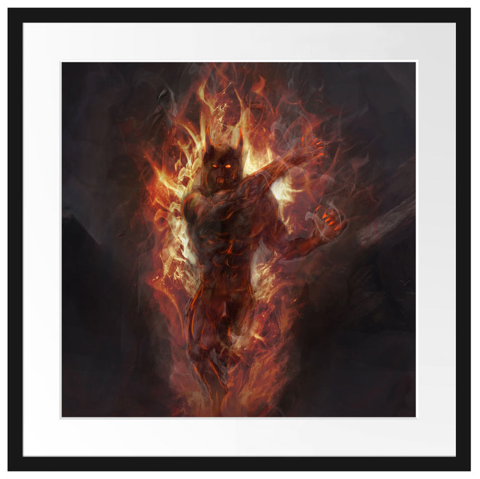 Verdunkelter Dämon des Feuers Passepartout Quadratisch 55x55