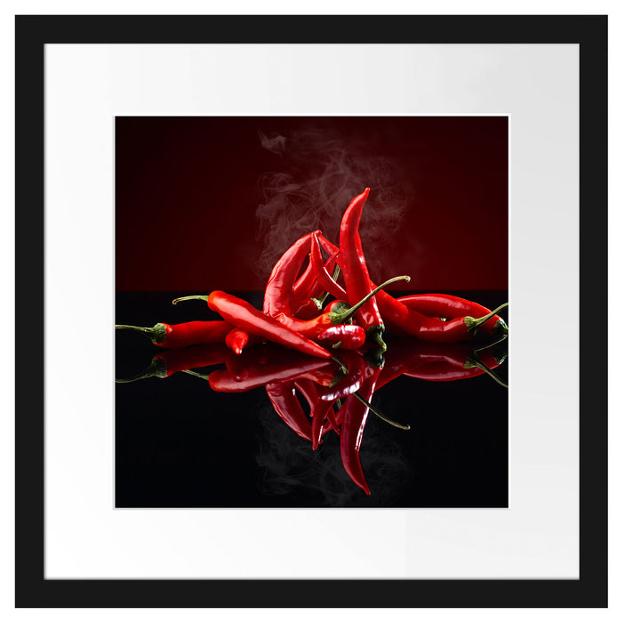 Feurige rote Chili Schoten Passepartout Quadratisch 40x40