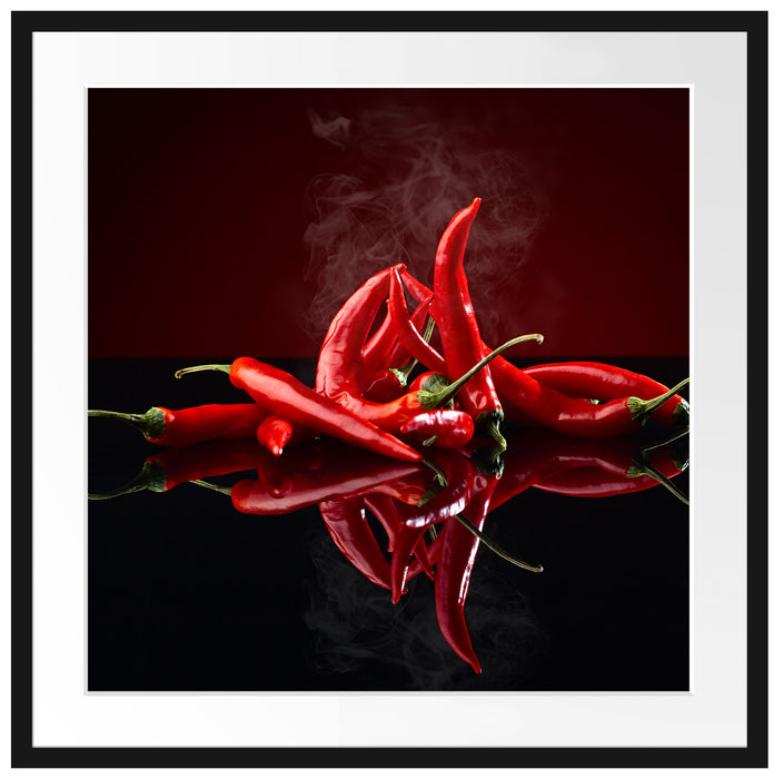 Feurige rote Chili Schoten Passepartout Quadratisch 70x70