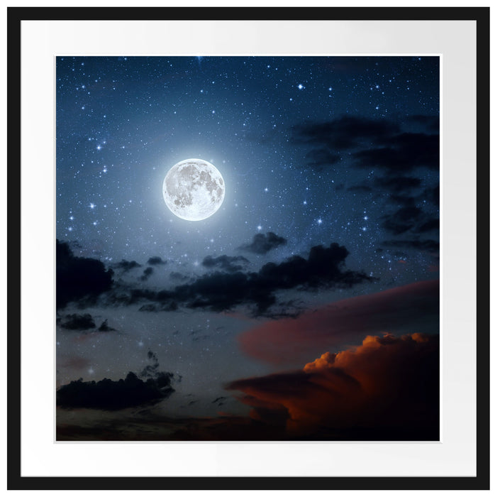Leuchtender Mond am Nachthimmel Passepartout Quadratisch 70x70