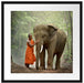wunderschöner Elefant mit Mönch Passepartout Quadratisch 55x55