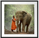 wunderschöner Elefant mit Mönch Passepartout Quadratisch 70x70