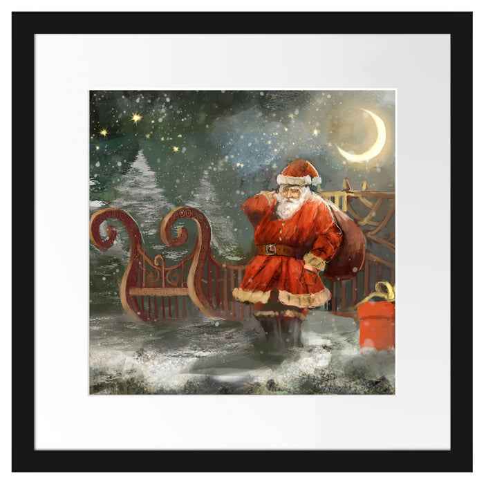 Weihnachtsmann mit Geschenken Passepartout Quadratisch 40x40