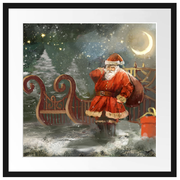 Weihnachtsmann mit Geschenken Passepartout Quadratisch 55x55