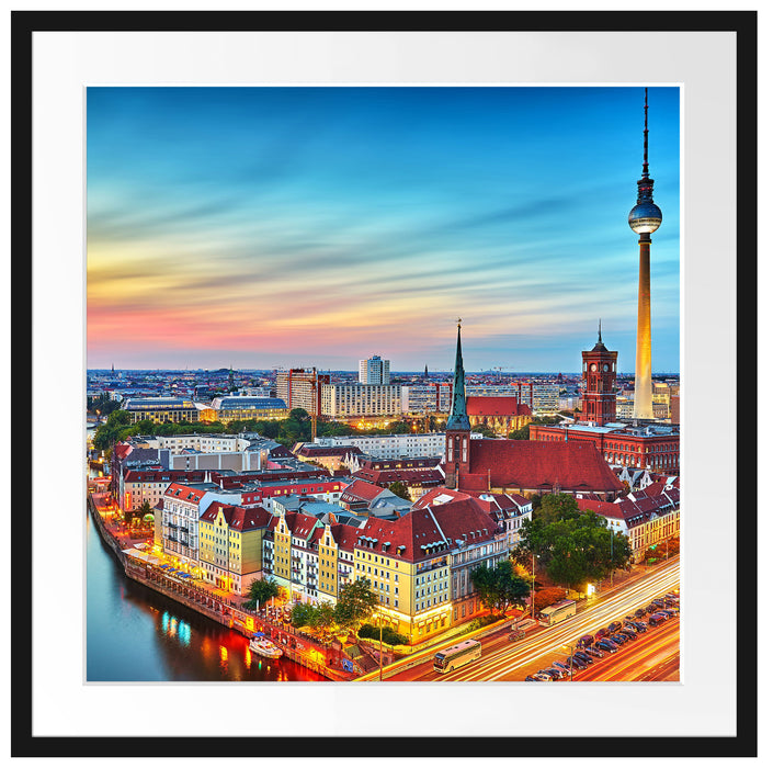 Berlin City Panorama Passepartout Quadratisch 70x70