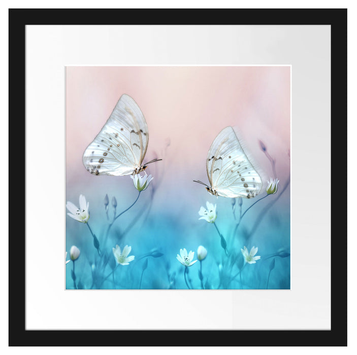 Schmetterling auf kleinen Blumen Passepartout Quadratisch 40x40