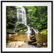 Zen Steine vor Wasserfall Passepartout Quadratisch 70x70
