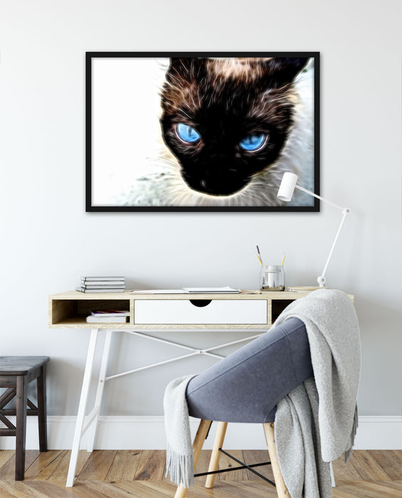 Schwarze elegante Katze, Poster mit Bilderrahmen