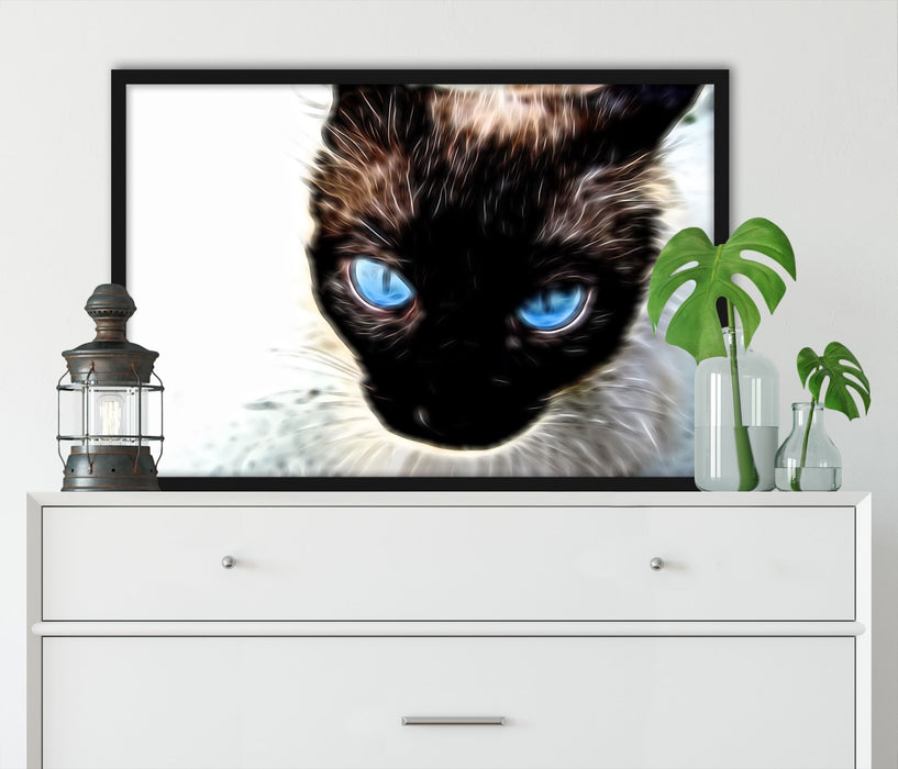 Schwarze elegante Katze, Poster mit Bilderrahmen