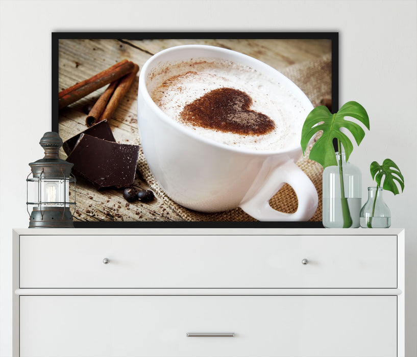 Tasse Kaffee mit Schokolade, Poster mit Bilderrahmen
