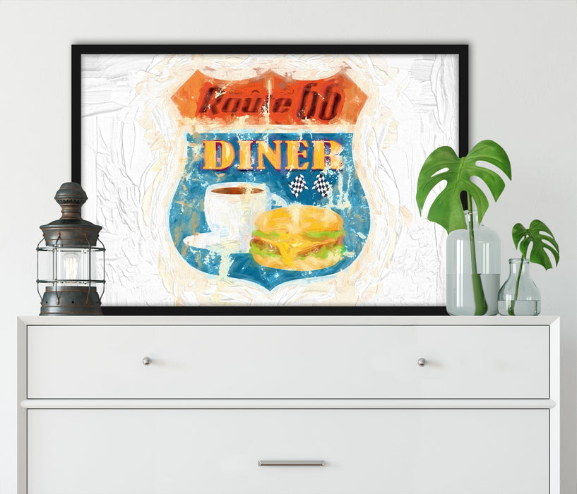 Route 66 Dinerschild, Poster mit Bilderrahmen