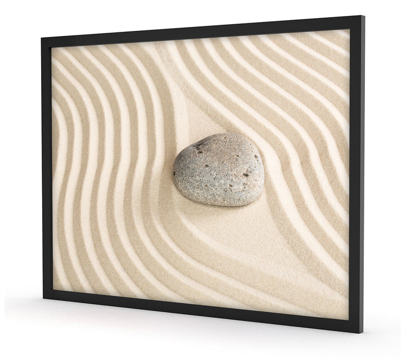 Steine in Sand mit Muster, Poster mit Bilderrahmen