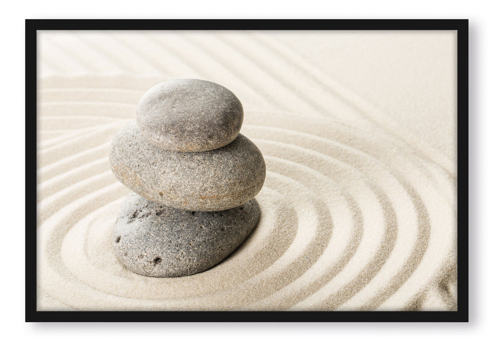Pixxprint Steine in Sand mit Muster, Poster mit Bilderrahmen