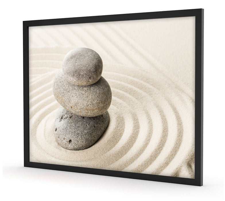 Steine in Sand mit Muster, Poster mit Bilderrahmen