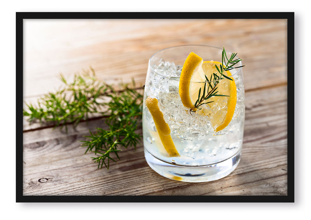 Pixxprint Leckerer Gin Tonic, Poster mit Bilderrahmen