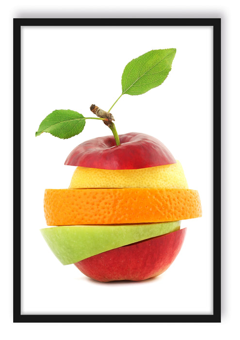 Gemischtes zerschnittenes Obst, Poster mit Bilderrahmen