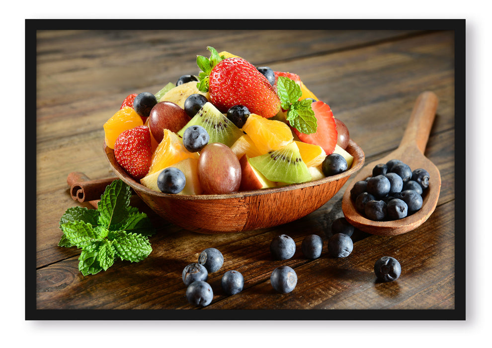 Pixxprint Schale voll mit frischem Obst, Poster mit Bilderrahmen