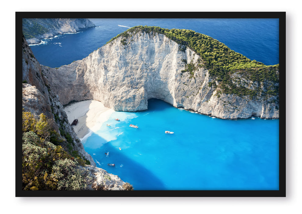 Pixxprint Bucht mit Sandstrand, Poster mit Bilderrahmen
