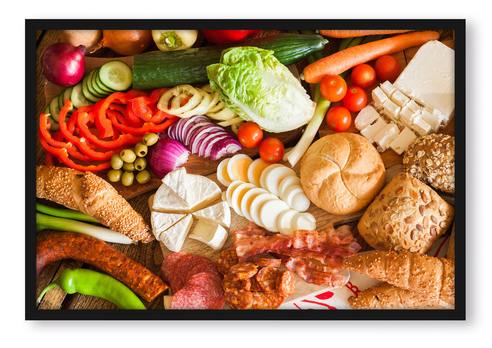 Pixxprint Leckeres herzhaftes Frühstück, Poster mit Bilderrahmen