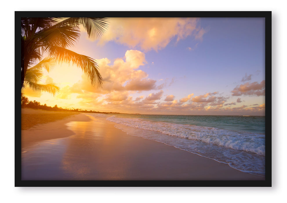 Pixxprint Strand bei Sonnenuntergang, Poster mit Bilderrahmen