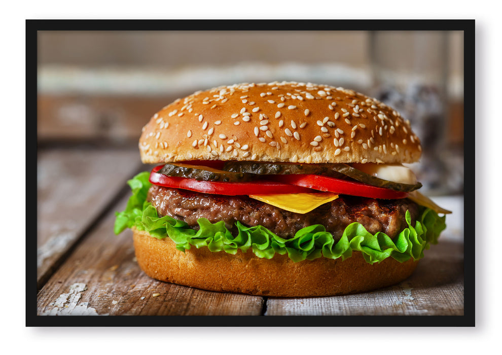 Pixxprint Burger mit Tomaten, Poster mit Bilderrahmen