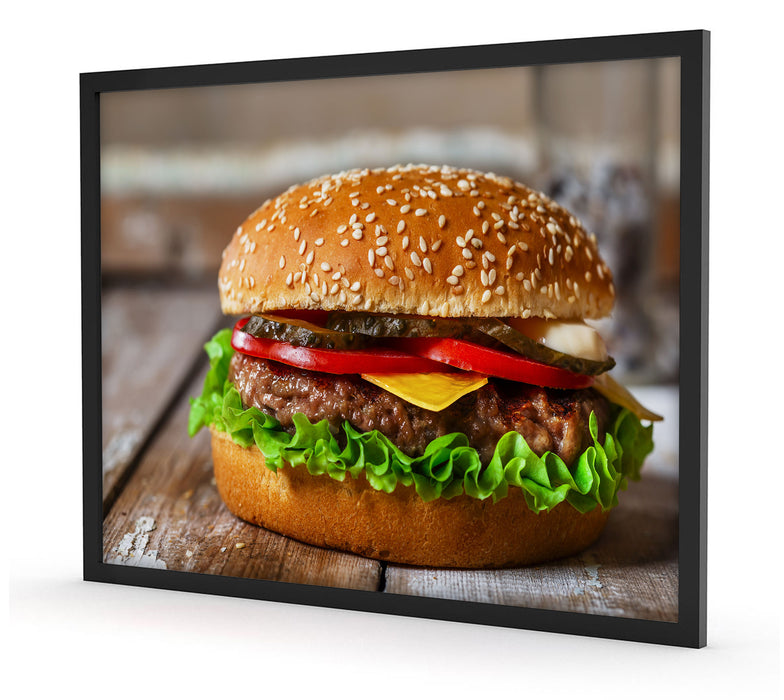 Burger mit Tomaten, Poster mit Bilderrahmen