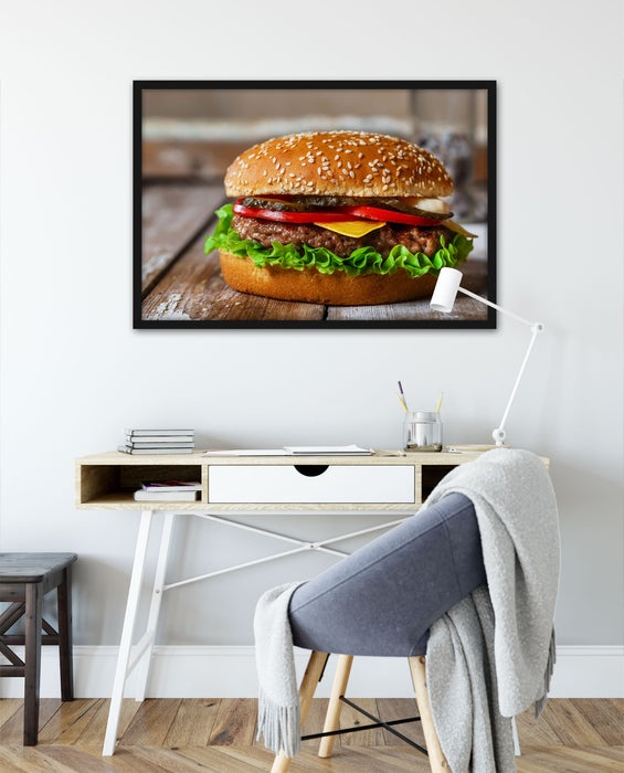 Burger mit Tomaten, Poster mit Bilderrahmen