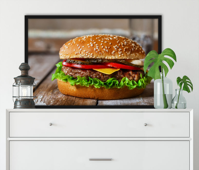 Burger mit Tomaten, Poster mit Bilderrahmen