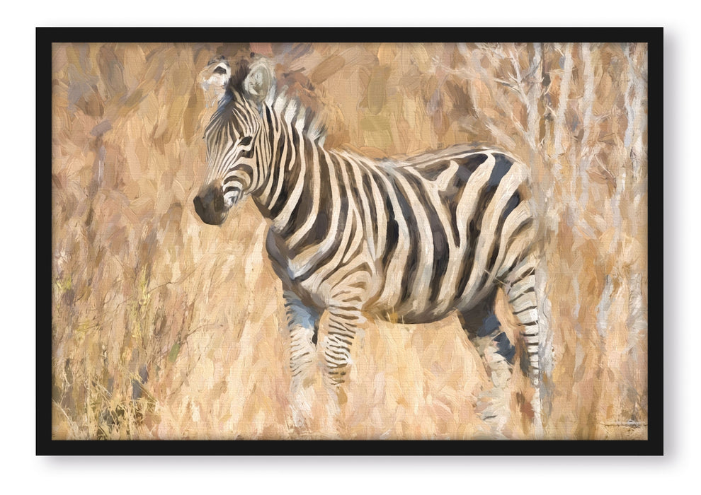 Pixxprint Anmutiges Zebra in Savanne, Poster mit Bilderrahmen