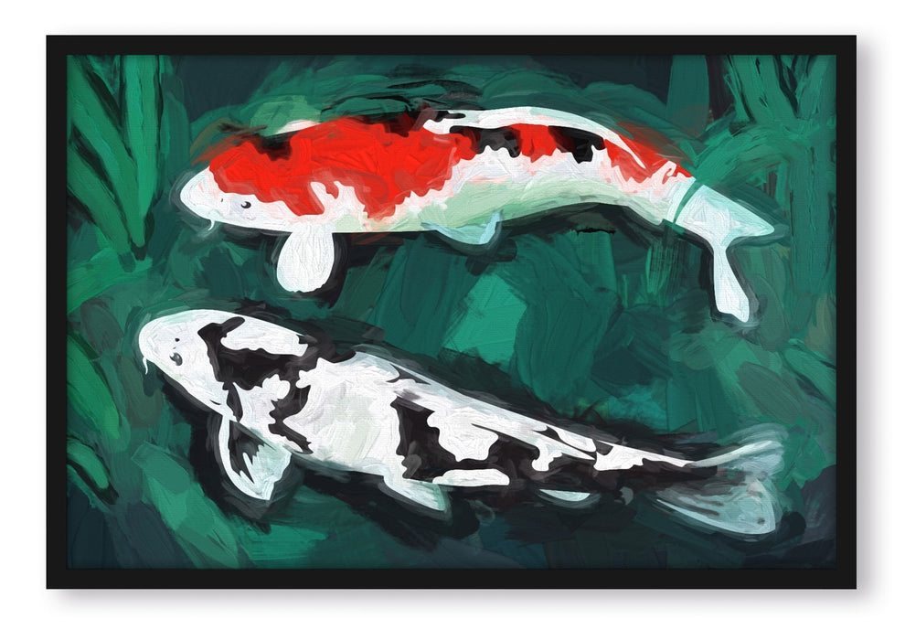 Pixxprint gezeichnete Koi Karpfen, Poster mit Bilderrahmen