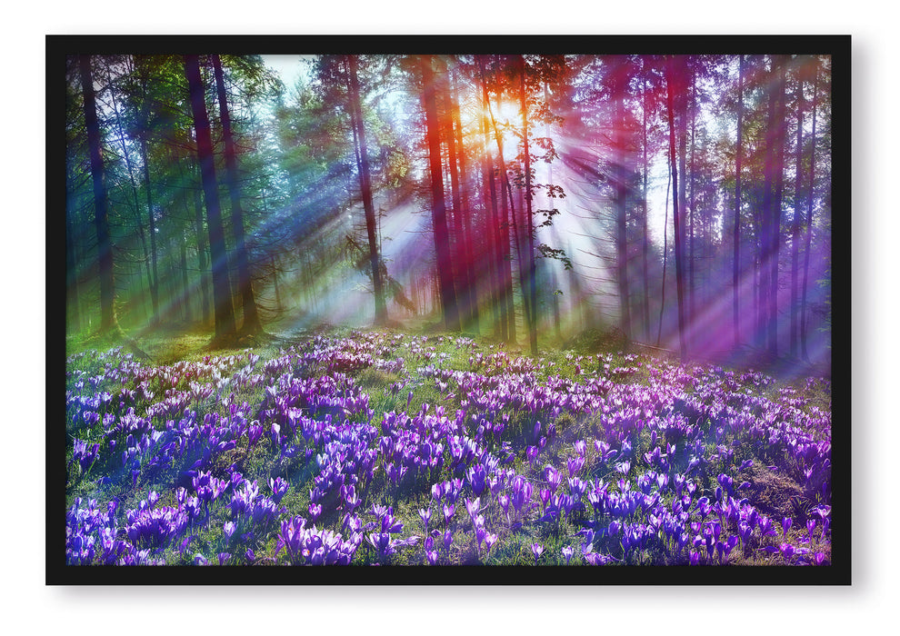 Pixxprint Krokusse im Wald, Poster mit Bilderrahmen