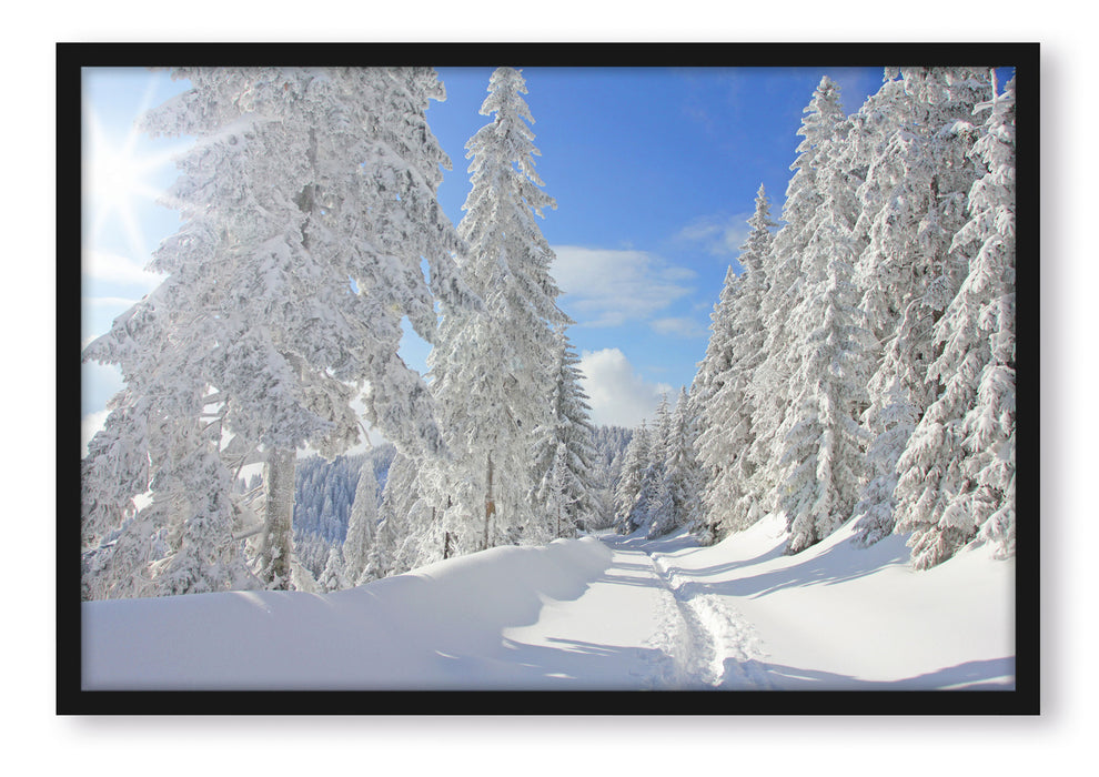 Winterlandschaft Bäume, Poster mit Bilderrahmen
