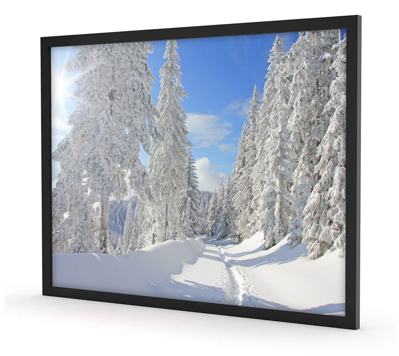 Winterlandschaft Bäume, Poster mit Bilderrahmen