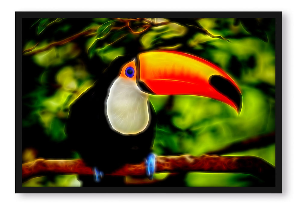 Pixxprint Dark prächtiger bunter Tukan, Poster mit Bilderrahmen