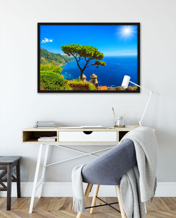 baum am blauen meer, Poster mit Bilderrahmen