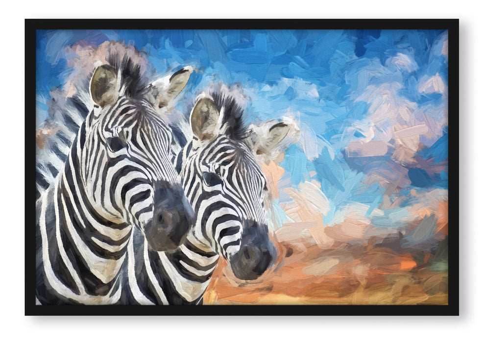 schönes Zebrapaar, Poster mit Bilderrahmen