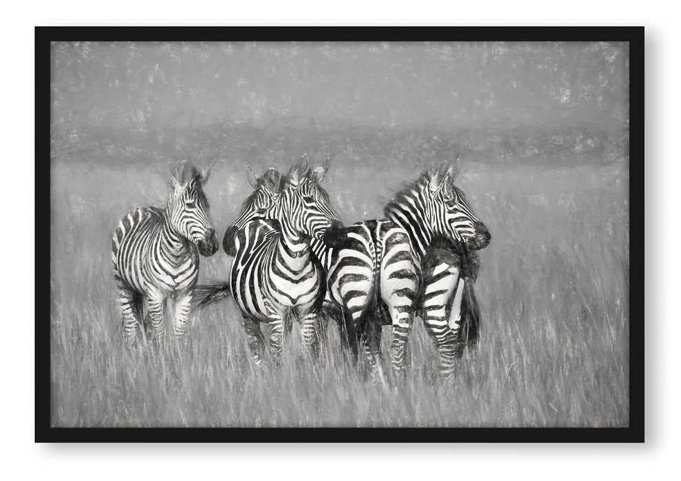 Pixxprint Zebras in Savanne, Poster mit Bilderrahmen