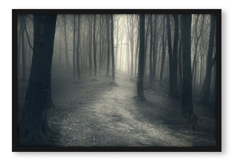 Pixxprint Düstere Landschaft schwarz weiß, Poster mit Bilderrahmen