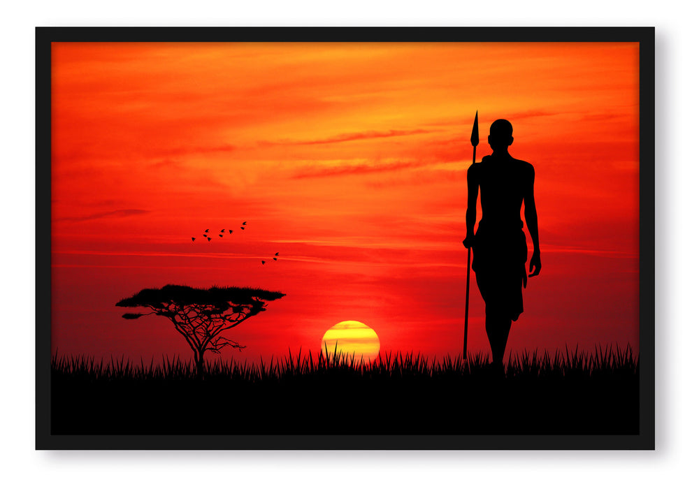 Pixxprint Roter Sonnenuntergang in Afrika, Poster mit Bilderrahmen