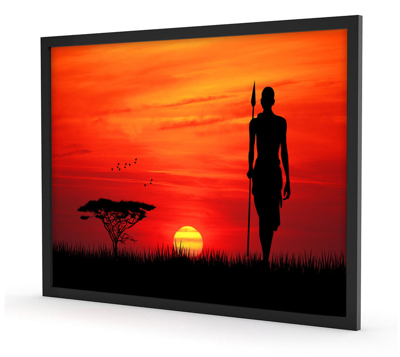 Roter Sonnenuntergang in Afrika, Poster mit Bilderrahmen