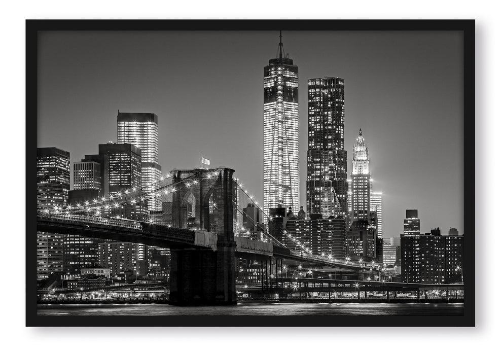 New York City Skyline bei Nacht, Poster mit Bilderrahmen