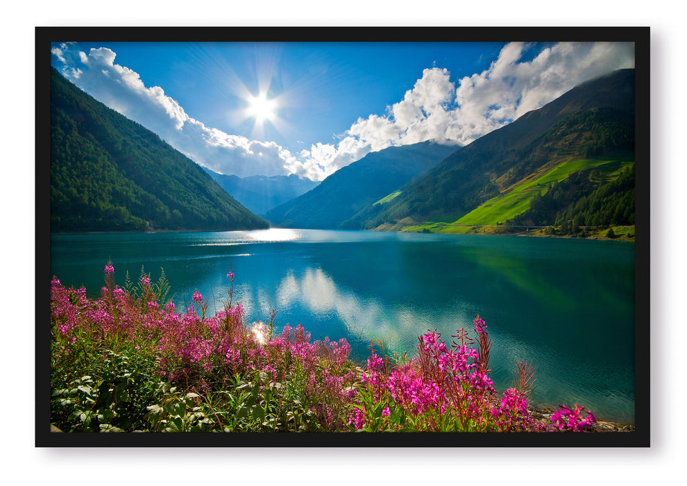 Pixxprint Blumenwiese See, Poster mit Bilderrahmen