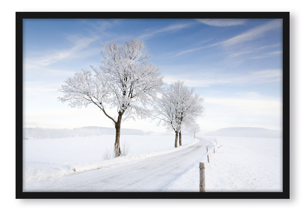 Baum im Schnee, Poster mit Bilderrahmen