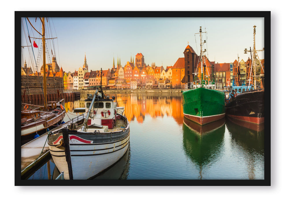 Pixxprint Hafen in der Dämmerung, Poster mit Bilderrahmen
