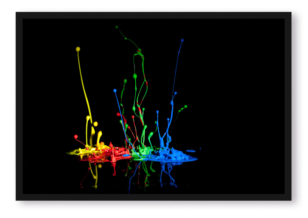 Pixxprint Dark Farbspritzer, Poster mit Bilderrahmen